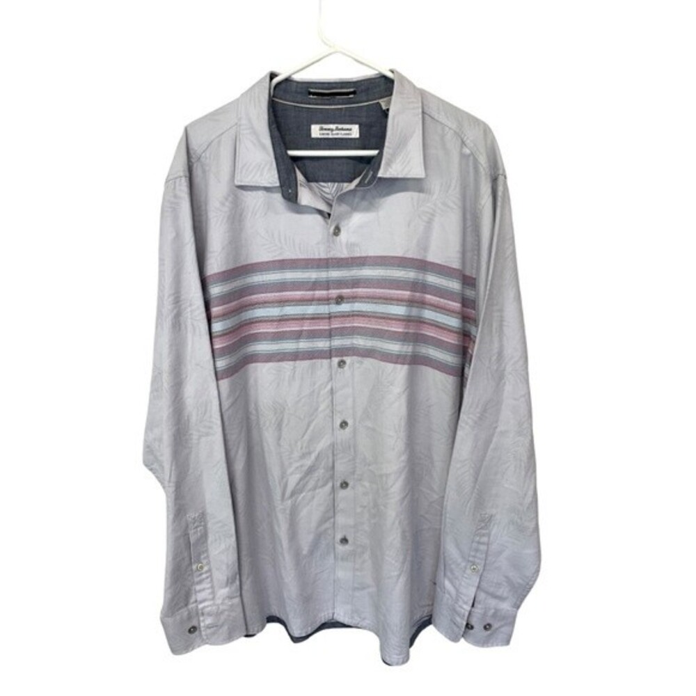 NWOT Tommy‎ Bahama | Pastel Purple Pink Stripes Cotton Blend Shirt XXL